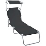 Vounot� chaise longue pliante avec pare soleil - transat 4 positions - bain de soleil portable en polyester ...