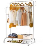 Vounot� portant � v�tements double tringle avec �tag�res � chaussures et 4 crochets lat�raux - m�tal ...