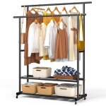 Vounot� portant � v�tements double tringle avec roulettes et 2 �tag�res de rangement - m�tal - 120x40x146cm ...