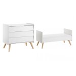 Vox - lit volutif 70x140 et commode 3 tiroirs vintage blanc et bois