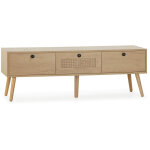 Meuble tv bella 3 portes couleur chne avec rotin naturel