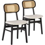 Pack de 2 chaises boira noire avec imitation tissu mouton et rotin synthétique Pack de 2 chaises boira noire avec imitation tissu mouton et rotin synthétique