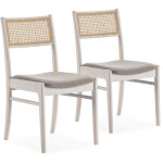 Pack de 2 chaises vilma couleur blanc wash, bois massif et rotin naturel