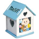 Vtizikl 12 scatolina porta confetti casetta bomboniera nascita battesimo celeste maschio -