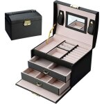 Vtizikl armoire � bijoux, bo�te � bijoux en cuir pu 3 plateaux coffret � bijou femme fille elegant
