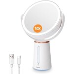 Vtizikl miroir maquillage lumineux grossissant 10x / 1x, miroir double face avec eclaire variable et ...