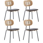 Wahson office chairs ? lot de 4 chaises en bois noir ? dossier en rotin ? assise rembourr�e en cuir pu ...