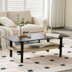 Wahson office chairs - wahson table basse design moderne 2 niveaux en bois avec �tag�re en rotin, table ...