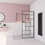 Walk - in paroi de douche à l'italienne sérigraphie en noir 90x200cm en verre anticalcaire 8mm avec une ... Walk - in paroi de douche à l'italienne sérigraphie en noir 90x200cm en verre anticalcaire 8mm avec une ...