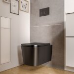 Wc suspendu noir mat 36x52x36cm (lxpxh) sans rebord, abattant fermeture progressive + soft - close - ...