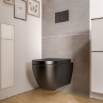 Wc suspendu noir mat 36x53x36cm (lxpxh) sans rebord, abattant fermeture progressive + soft - close - ...