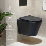 Wc suspendu sans rebord, wc en cramique noir mat, wc suspendu, wc  chasse d'eau rotative avec abattant ...