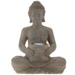 Wellhome - well home - lampe solaire bouddha en polystone finition argent oxyd 21x14x28cm