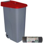 Wellhome conteneur ouvert 85l + rouleau de 10 sacs 100l rouge Wellhome conteneur ouvert 85l + rouleau de 10 sacs 100l rouge