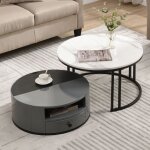 Redom - wf309283aaz)table basse gigogne en deux parties - aspect et rangements marbre pvc noir et gris, ... Redom - wf309283aaz)table basse gigogne en deux parties - aspect et rangements marbre pvc noir et gris, ...