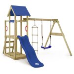 Wickey aire de jeux portique bois tinyplace avec balanoire et toboggan maison enfant exterieur avec ...