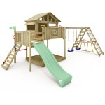 Wickey aire de jeux smart fjord avec balanoire & toboggan, maison sur pilotis avec bac  sable, chelle ...