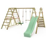 Wickey portique balançoire aire de jeux smart shake avec toboggan - extension d'escalade - vert pastel ... Wickey portique balançoire aire de jeux smart shake avec toboggan - extension d'escalade - vert pastel ...