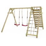 Portique de balan�oire pour enfants smart cliff avec balan�oire, structure double en bois avec module ...