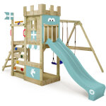 Wickey royalflyer aire de jeu en bois avec balan�oire et bac � sable en bleu ciel