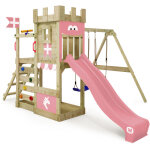 Wickey royalflyer aire de jeu en bois avec balan�oire et bac � sable en rose clair