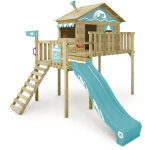 Wickey smart wave aire de jeu en bois avec toboggan et bac � sable en bleu ciel