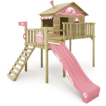 Wickey smart wave aire de jeu en bois avec toboggan et bac � sable en rose clair