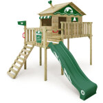 Wickey smart wave aire de jeu en bois avec toboggan et bac � sable en vert