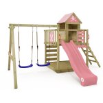 Wickey - tour de jeux en bois smart cave avec balan�oire et toboggan, cabane avec bac � sable, �chelle ...