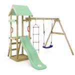 Wickey - tour de jeux en bois tinycabin avec balan�oire et toboggan, tour d'escalade avec bac � sable, ...