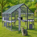 Wiltec enclos ext�rieur chats 140 x 187 x 187 cm catio bois sapin toit toit avec b�che imperm�able plusieurs ...