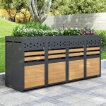 Wishdor - lot de 2 cache - poubelle double en m�tal, toit de plante verte pla�able, pour 120 - 240 litres, ...