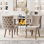 Wishdor - lot de 2 chaises de salle � manger en velours avec pieds en bois massif, beige