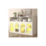 Wishdor - buffet blanc avec porte vitr�e, �clairage led, rangement ouver, pour salon, salle � manger