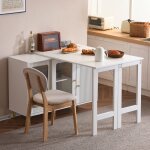 Buffet blanc, buffet de salle  manger avec plateau de table pliable et extensible, pieds en mtal dor, ...