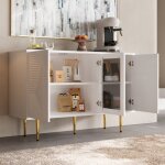 Wishdor - buffet blanc buffet de salon avec 3 portes, pieds de support dors