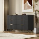 Wishdor - commode 6 tiroirs, commode noire pour chambre et salon