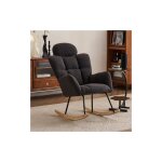Wishdor - fauteuil  bascule en peluche teddy, fauteuil  bascule capitonn, base en mtal noir, pour ...