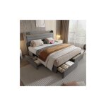 Wishdor - lit adulte 140x200 cm, lit capitonn avec 4 tiroirs, port usb et tte de lit rangement, velours, ...
