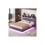 Wishdor - lit adulte 140x200cm, lit capitonn� avec port usb, �clairage led, t�te de lit ouverte avec ...