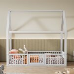 Wishdor - lit cabane 140x200 cm, lit double, lit cabane enfant, cadre de lit en bois avec sommier  lattes ...