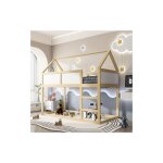 Lit cabane superpos� 90x200 cm avec barri�re de s�curit�, cadre en bois massif, sans matelas, couleur ...