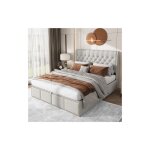 Wishdor - lit coffre 140x190 cm, lit double capitonn� avec sommier � lattes, d�cor clout�, sans matelas, ...
