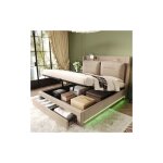 Lit coffre 160 x 200 cm, lit double capitonn�, avec tiroirs, �clairage led encastr�, avec sommier � lattes, ...