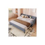 Lit enfant 90x200 cm avec lit gigogne, compartiment de rangement de l'accoudoir, prises usb et type - ...