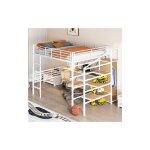 Wishdor - lit mezzanine 140200 cm avec bureau, armoire ouverte, marches de rangement, sans matelas, ...