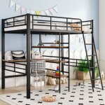 Wishdor - lit mezzanine 90x200 cm avec bureau en l, garde - corps, �chelle, �tag�res, sans matelas, noir ...