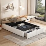 Lit avec tiroirs lit adulte double lit coffre 140 x 200 cm avec 2 tiroirs, sans tête de lit, blanc Lit avec tiroirs lit adulte double lit coffre 140 x 200 cm avec 2 tiroirs, sans tête de lit, blanc