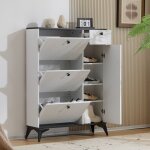 Wishdor - meuble à chaussures blanc laqué avec 3 abattants, meuble à chaussures avec tiroir et porte, ... Wishdor - meuble à chaussures blanc laqué avec 3 abattants, meuble à chaussures avec tiroir et porte, ...