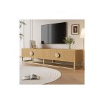 Wishdor - meuble tv 180 cm, 4 portes, poign�es demi - rondes, pieds dor�s, bois